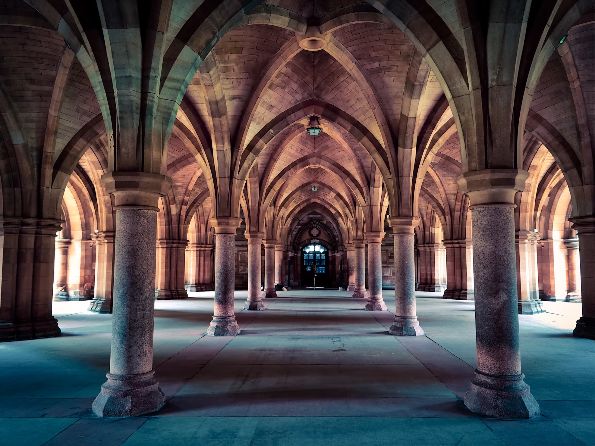 University of Glasgow cloisters featuring arched walkways and historic architecture